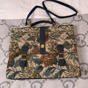 Large Floral Tapestry Satchel Bag / Briefcase